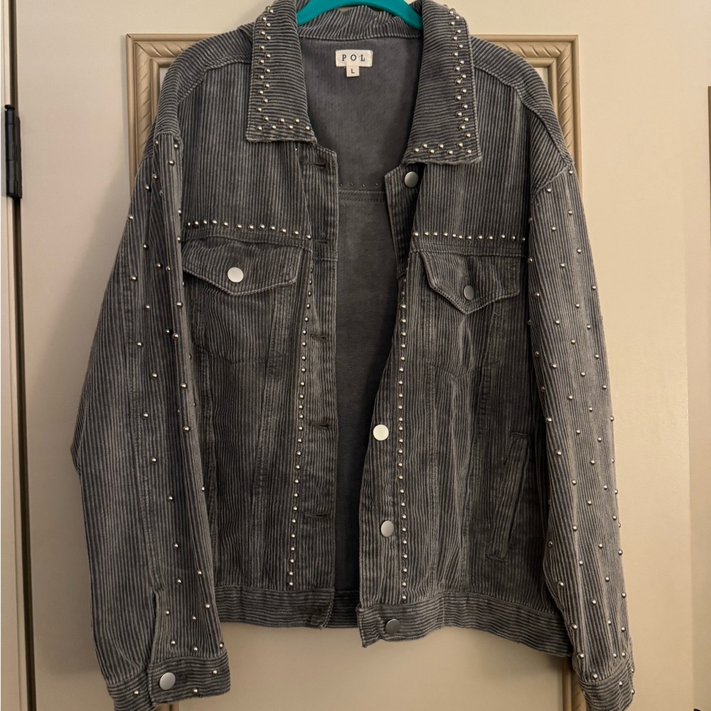 POL ladies size large grey corduroy jacket with studs